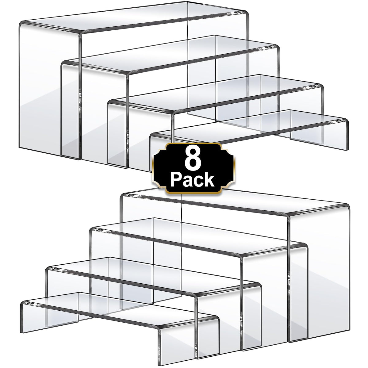 Aheroi Large Acrylic Risers, 8 Pcs 2 Set(7”L~8”L~9”L) Acrylic Display Set Rectangular Stands Shelf Clear Display Risers for Decor, Cake Shelves Retail Shoe Showcase