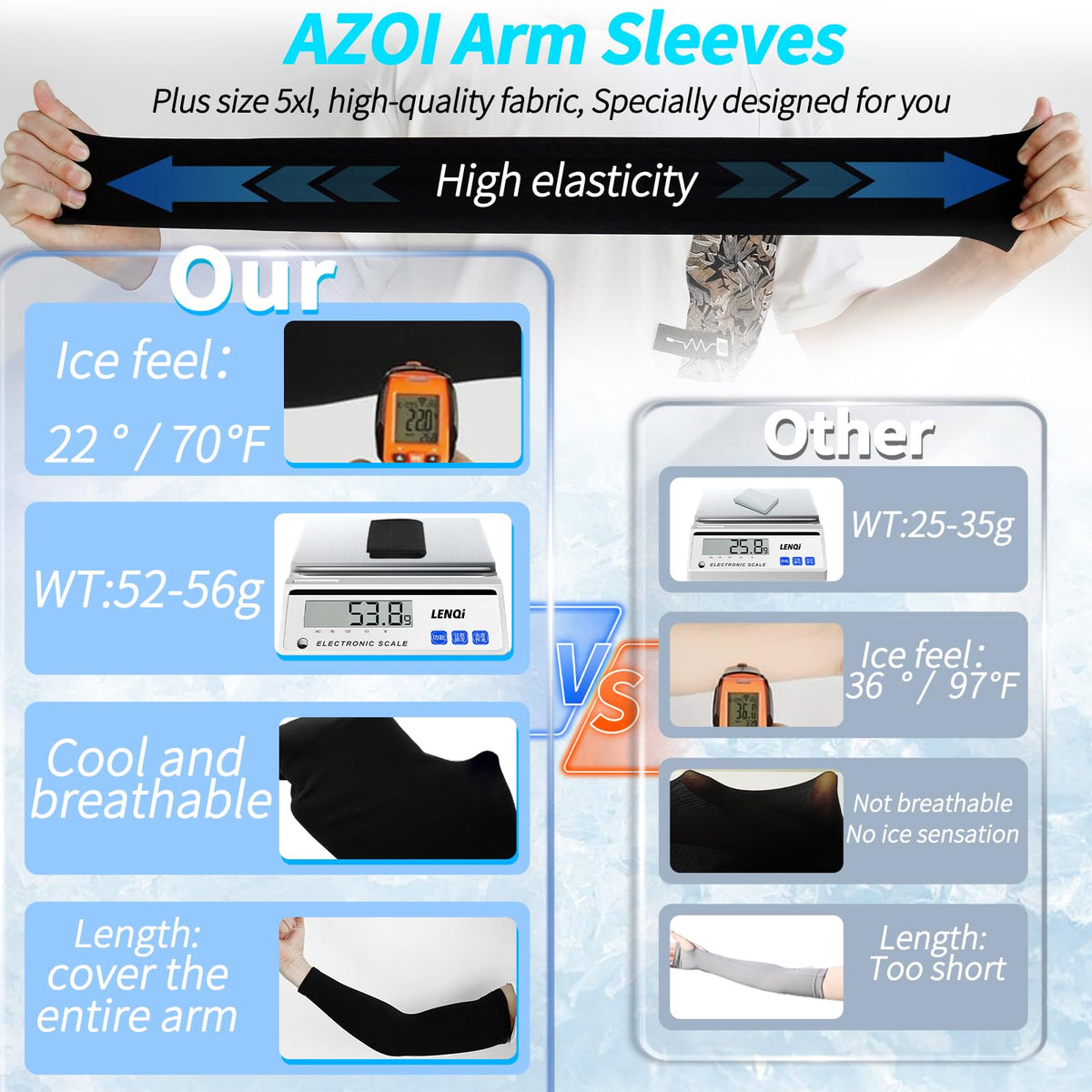 AZOI Arm Sleeves for Men Women – Cooling UV Sun Protection UPF 50+ Compression Sports Sleeves for Outdoor, Tattoo Cover Up (1 Pair)