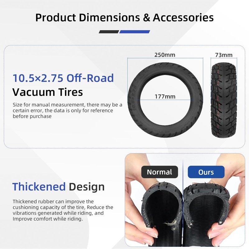 Ulip 10.5x2.75 Tubeless Tire for Segway Ninebot P65 P100 P100S P100SU Electric Scooter Thicker Tires Non-Slip Spare Wheels Scooter Accessories 2 PCS