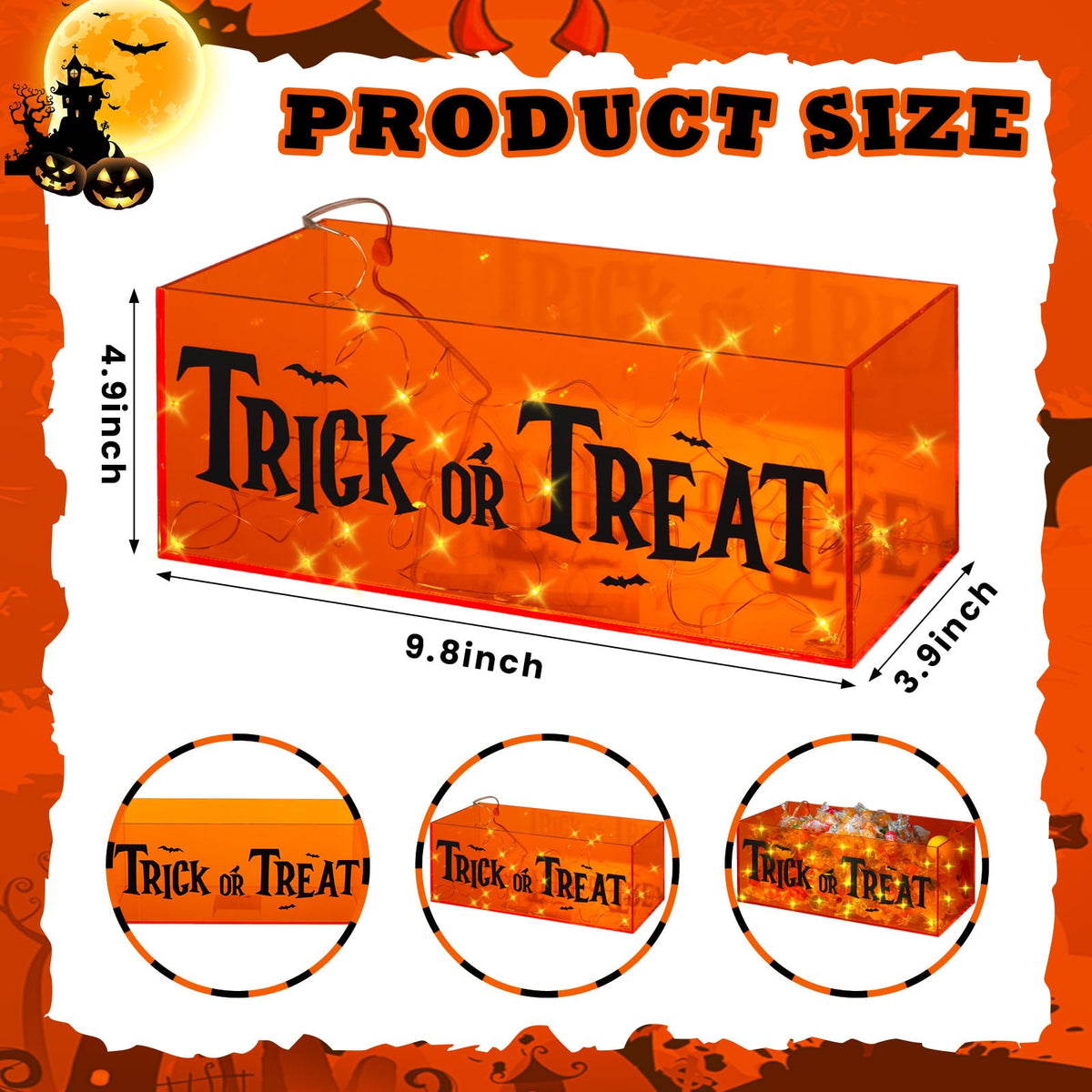 Wenqik 1 Set Halloween Candy Bowl with Light Battery Box Light Up Trick or Treat Candy Box Dish Holder for Halloween Decor Party Supplies Serving Gift (Orange)
