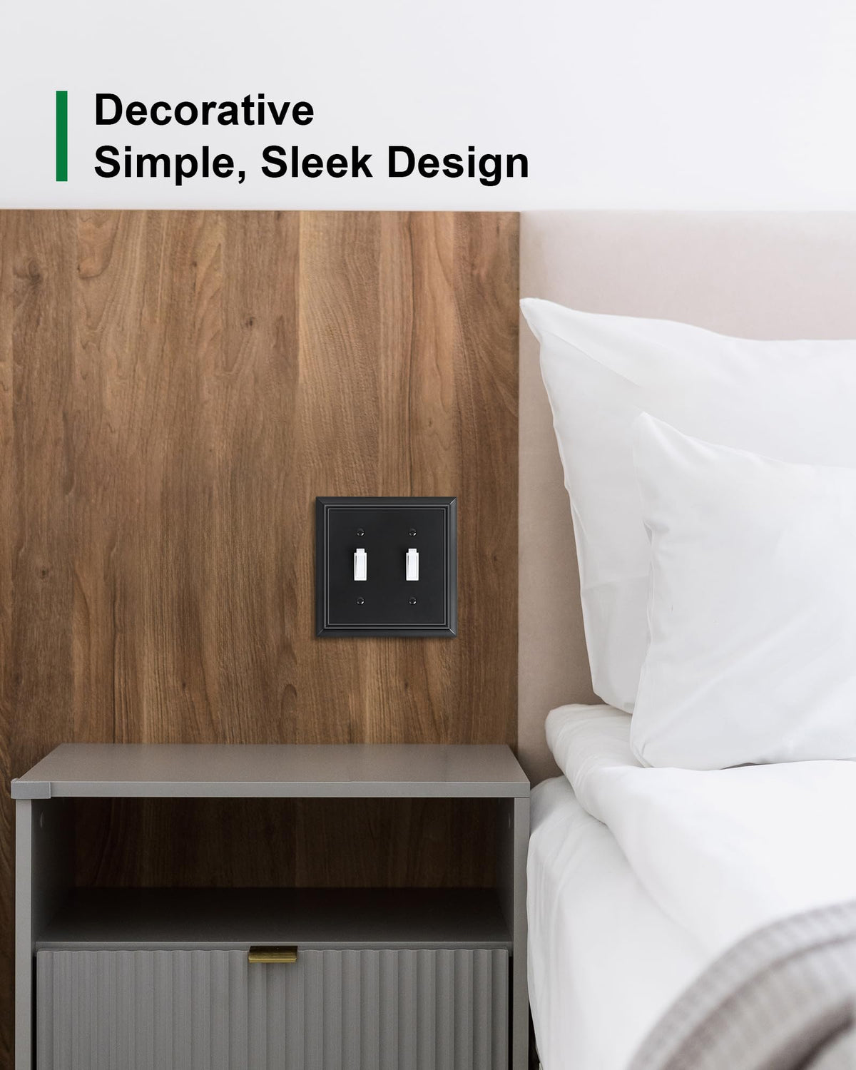 2-Pack Double Toggle Light Switch Cover Plate, Durable Natural Bamboo Fiber Decorative Switch Plate Covers, Matte Black 2 Gang Wall Plate, Corrosion Resistant