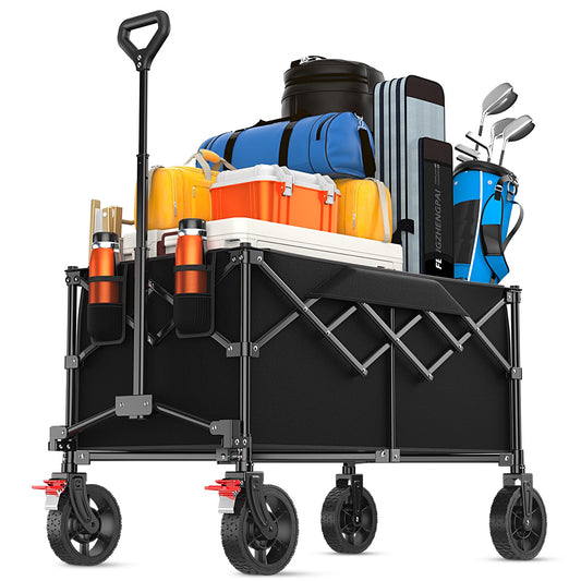 180L Large Capacity Collapsible Wagon Carts with Wheels,Foldable Wagon with 330LBS,Heavy Duty Shopping Cart,Portable Wagons Carts Foldable for Beach,Sports,Garden,Laundry,Outdoor-Black