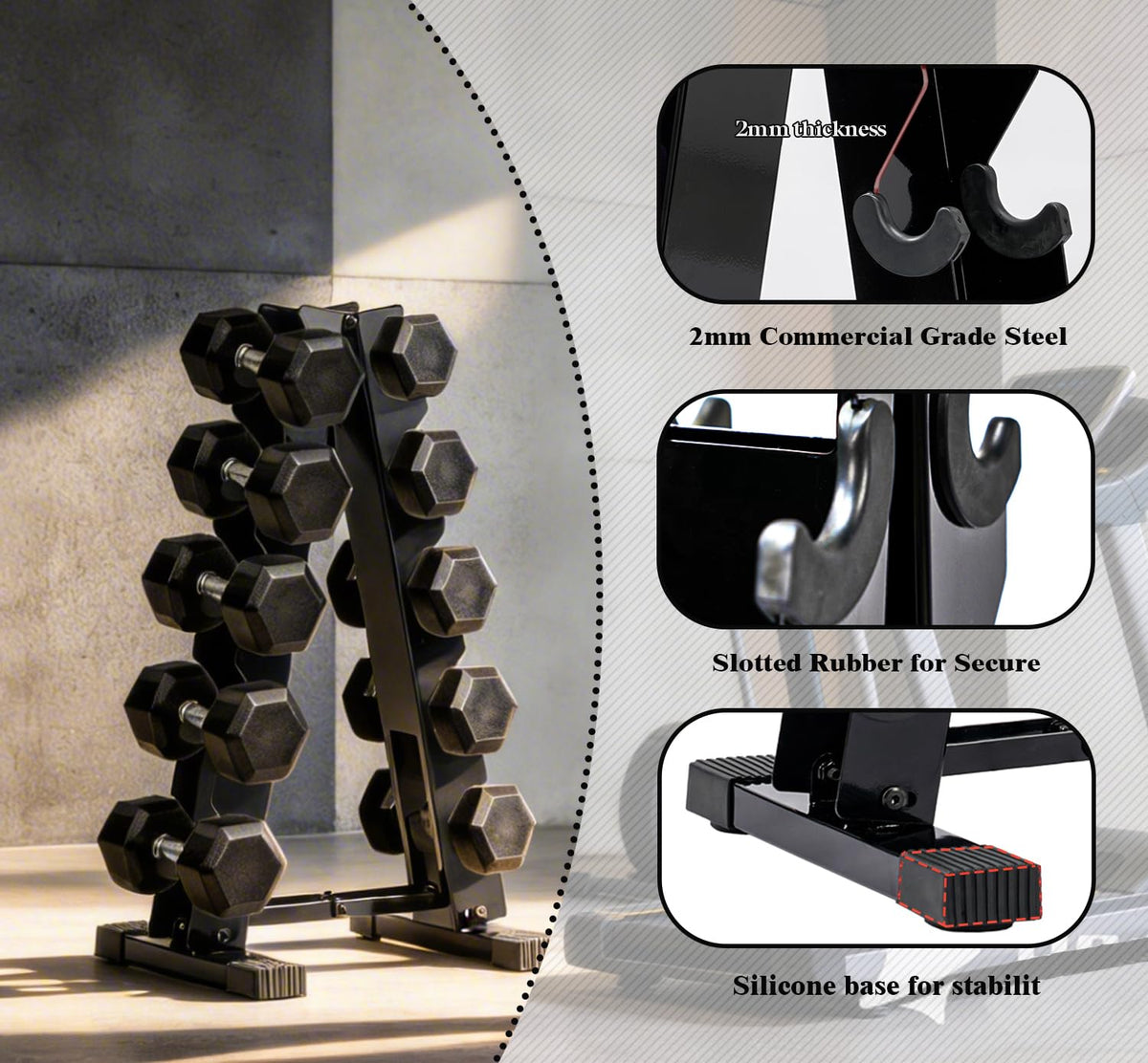 5 Tier Dumbbell Rack, Weight Rack for Home Gym - 260 LBS Capacity - Steel A-Frame Dumbbells Storage Space Saving Folds Up Design (No Dumbbells Rack Only)
