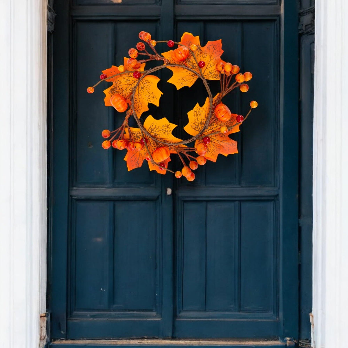 5Pcs Fall Mini Wreath 4.7 Inch/12cm Taper Candle Rings Artificial Pumpkin Maple Leaf Holder with Berries Christmas Autumn Harvest Wreaths for Pillar Halloween Thanksgiving Wedding Table Home Decor