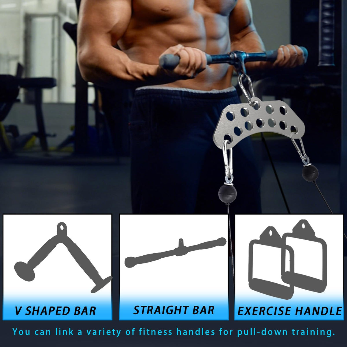 Lights Mountain Double to Single Adaptor Plate for Cable Pulley Machines, Durable Solid Stainless Steel with 3 Carabiners, Suitable for Dual Cable Machines LAT Pulldown, Shoulder & Biceps Exercises