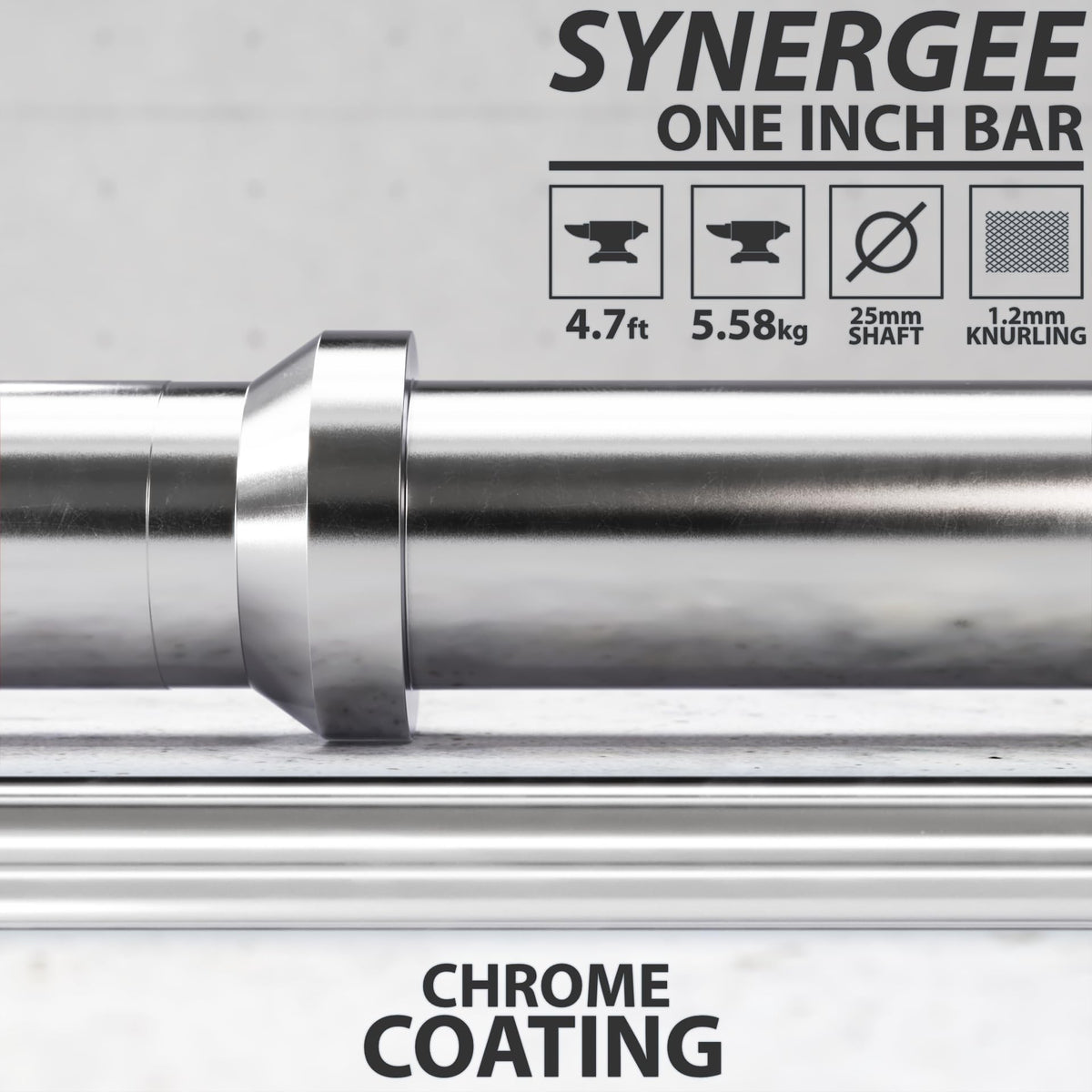 Synergee 1" Olympic Barbell Standard Weightlifting Barbell. 4.7'-foot Bar Weighing 5.58 KG/12.3 LB. Compatible with 1”-Opening Plates.