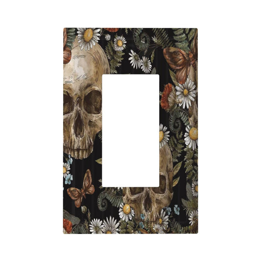 Halloween Skull Gothic Vintage Mushroom Floral 1 Gang Rocker Light Switch Plate Daisy Skeleton Butterfly Single Decora Outlet Wall Cover Faceplate Decorative Wallplate for Home Bedroom Decorate