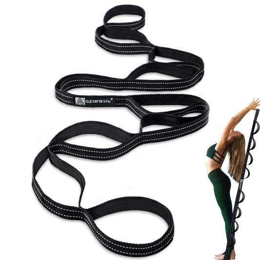 A AZURELIFE Premium Durable Stretch Straps with Loops, Stretching Strap for Physical Therapy, Multi-Loop Yoga Strap Fitness Exercise Strap for Yoga, Pilates, Dance, Flexibility&Exercise