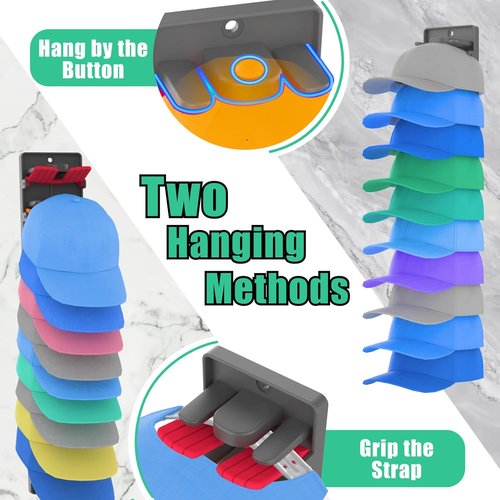 Hat Organizer - Regine Baseball Cap Holder with Built-In Spring Clips | Adjustable Wall Mount Rack for Closet & Door