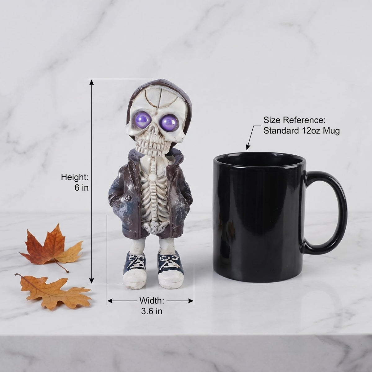 Brizoria Skeleton Decorations Skull Figurine in Hoodie with Purple Eyes Resin Gothic Tabletop Decor Small Skeleton Figure for Halloween Shelf Desk Skull Home Decor Display