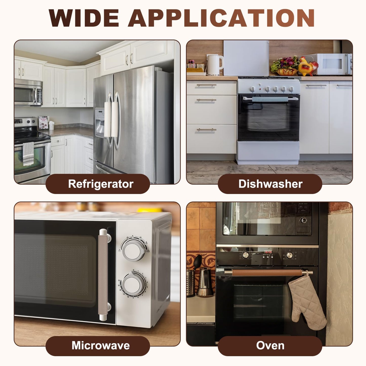 uxcell 2Pcs Refrigerator Door Handle Covers, PU Leather Kitchen Appliance Handle Protector, Anti-Static Fridge Handle Cover Keep Your Microwave Oven Dishwasher Clean, Brown