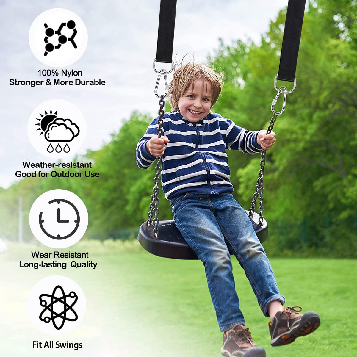 Werfeito Tree Swing Straps Hanging Kit (Set of 2), 3FT/8FT/10FT/20FT/30FT Tree Swing Straps Holds 5000 lbs with Tree Protector, Heavy Duty Carabiner and Swivel Perfect for Swings & Hammocks(20 FT)