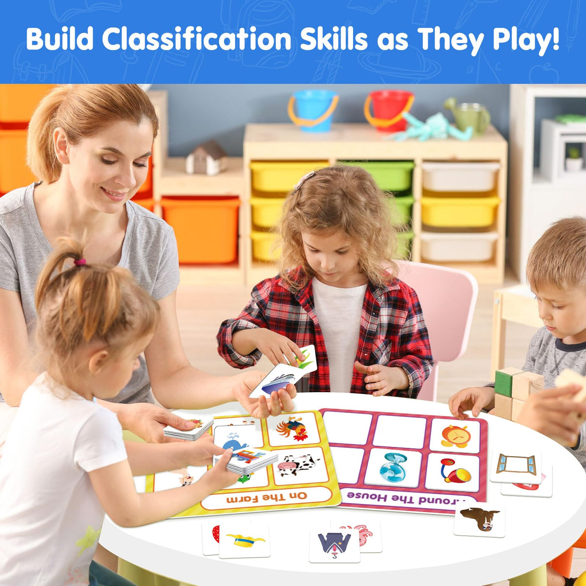EAMAY Building Language and Matching Games Set with 6 Sorting Mats and 36 Everyday Objects Pieces Special Education Classroom,Sorting Toys for Toddlers 1-3