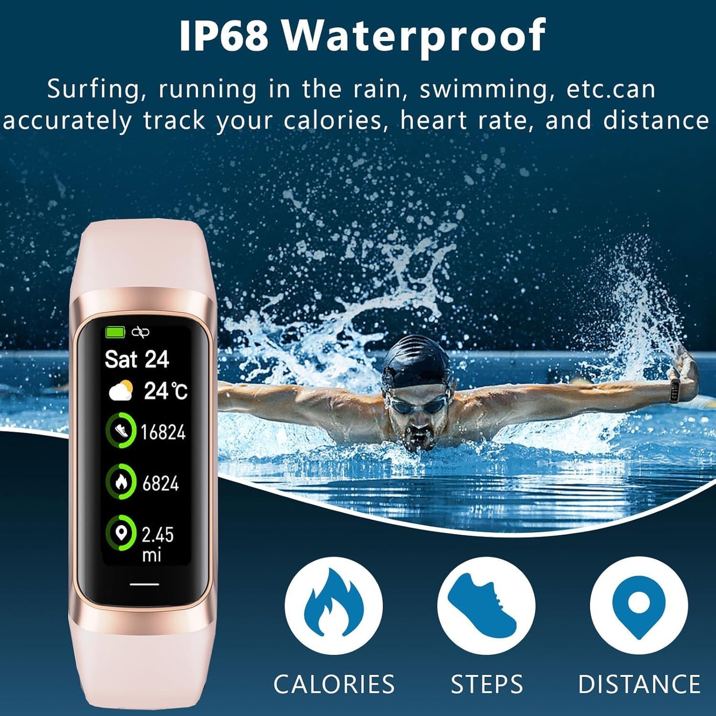 Fitness Tracker with 24/7 Blood Oxygen Heart Rate and Sleep Monitor,IP68 Waterproof,1.10''AMOLED Touch Color Screen,Step Counter Health Activity Trackers for Women Men (Pink)