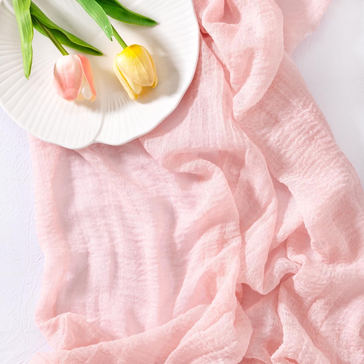 Socomi Pink Gauze Table Runner - 120 Inch Rustic Boho Cheesecloth for Weddings & Events
