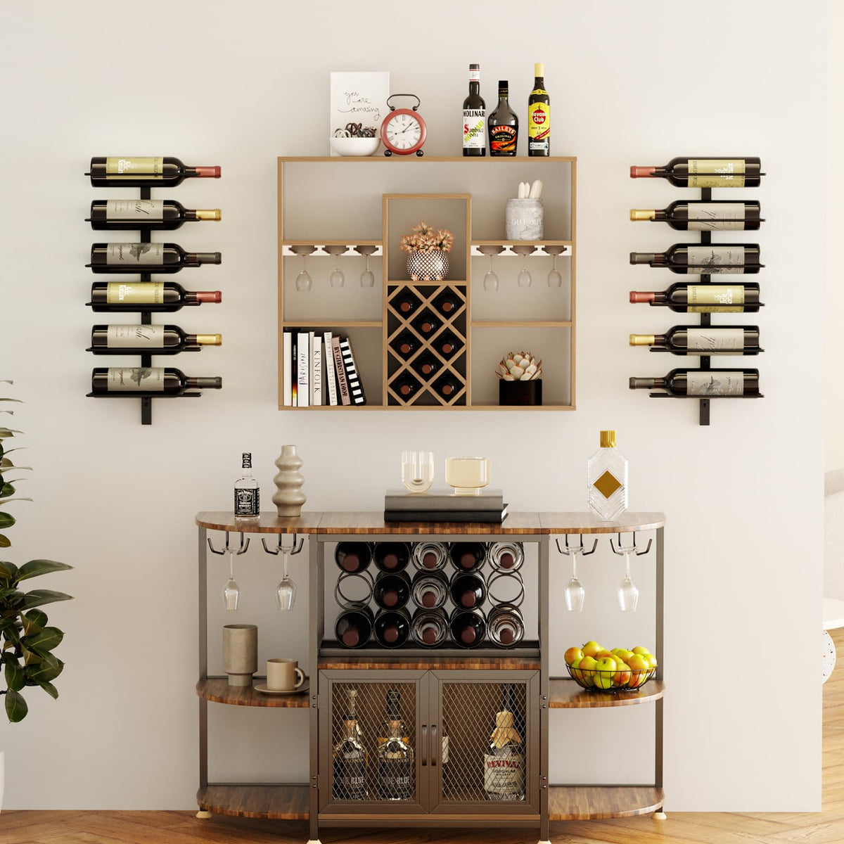 B4Life Wine Rack and Holder Wall Mounted 12 Bottles, Metal Hanging Mount Racks for Wall, Liquor, Champagne for Bottles Storage Home Bar, Cellar and Kitchen, Dining Room (Black, 12 Bottle)
