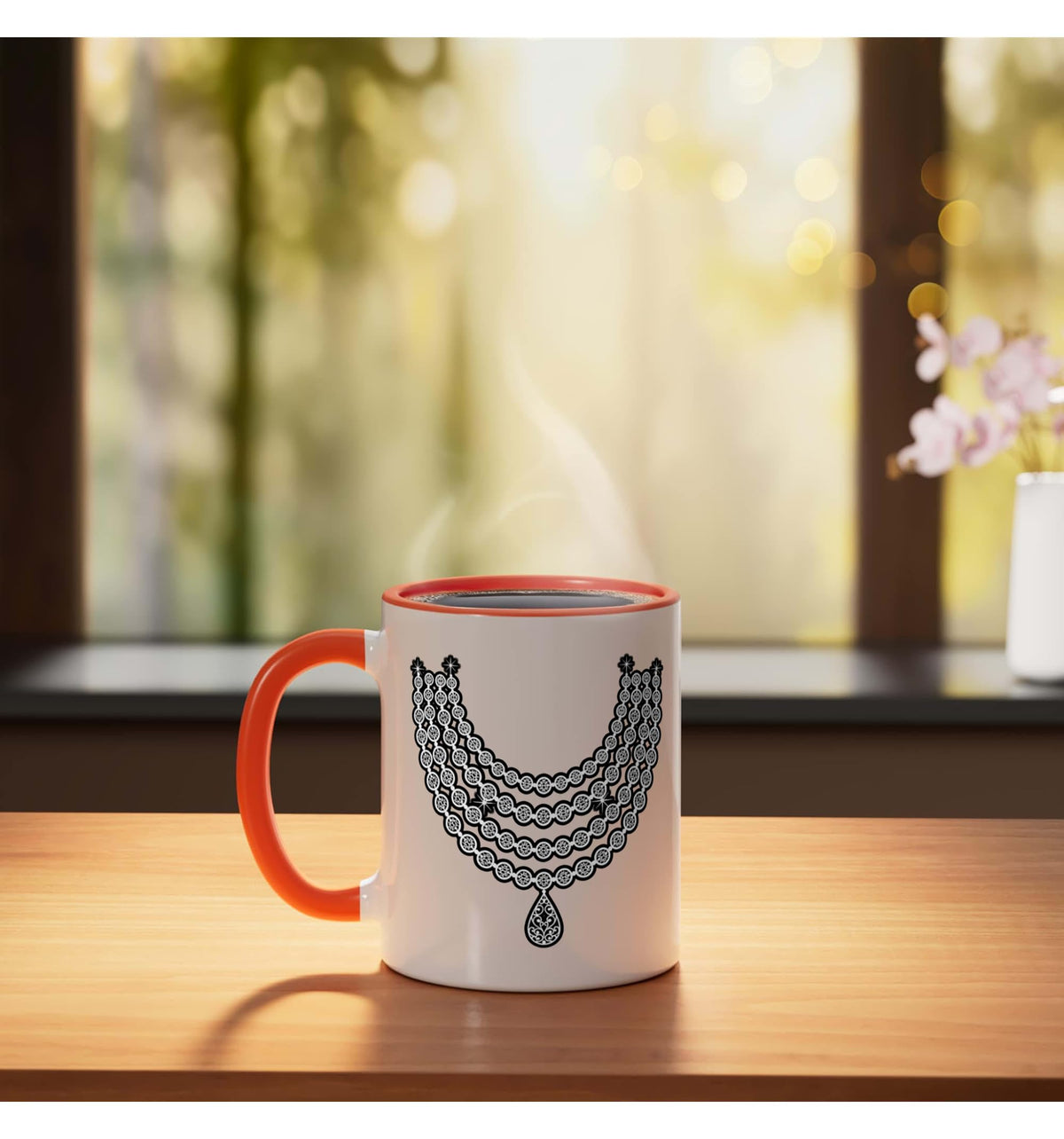 Halloween Gothic Necklace Victorian Choker Pendant OrnateFil Ceramic Mug, Orange/White