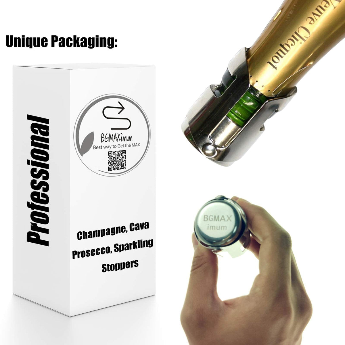 Champagne Sealer Stopper, BGMAX 3 Pack Stainless Steel Sparkling Wine Bottle Plug Sealer Set with a Longer Sealing Plug, Gifts Accessories for Champagne
