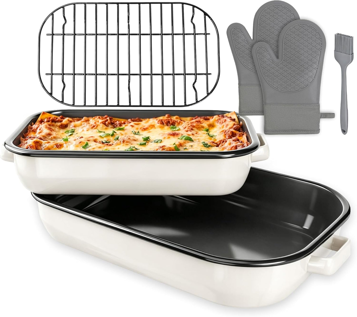 Skiennix Casserole Dishes Set - 6-Pack Oven Lasagna Pans with Handles & Racks | 14 & 17 Inch Non-Stick Bakeware