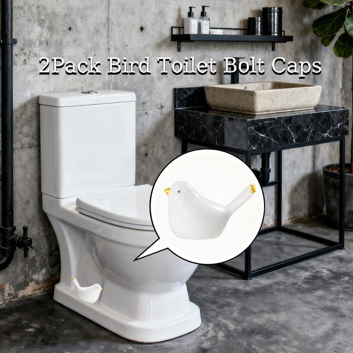 2Pack Bird Toilet Bolt Caps,Toilet Bolt Covers Decorative,Cute Funny Ceramics Bird Decorative,Closestool Bottom Easy Installation Replacement Parts（J-Pink）