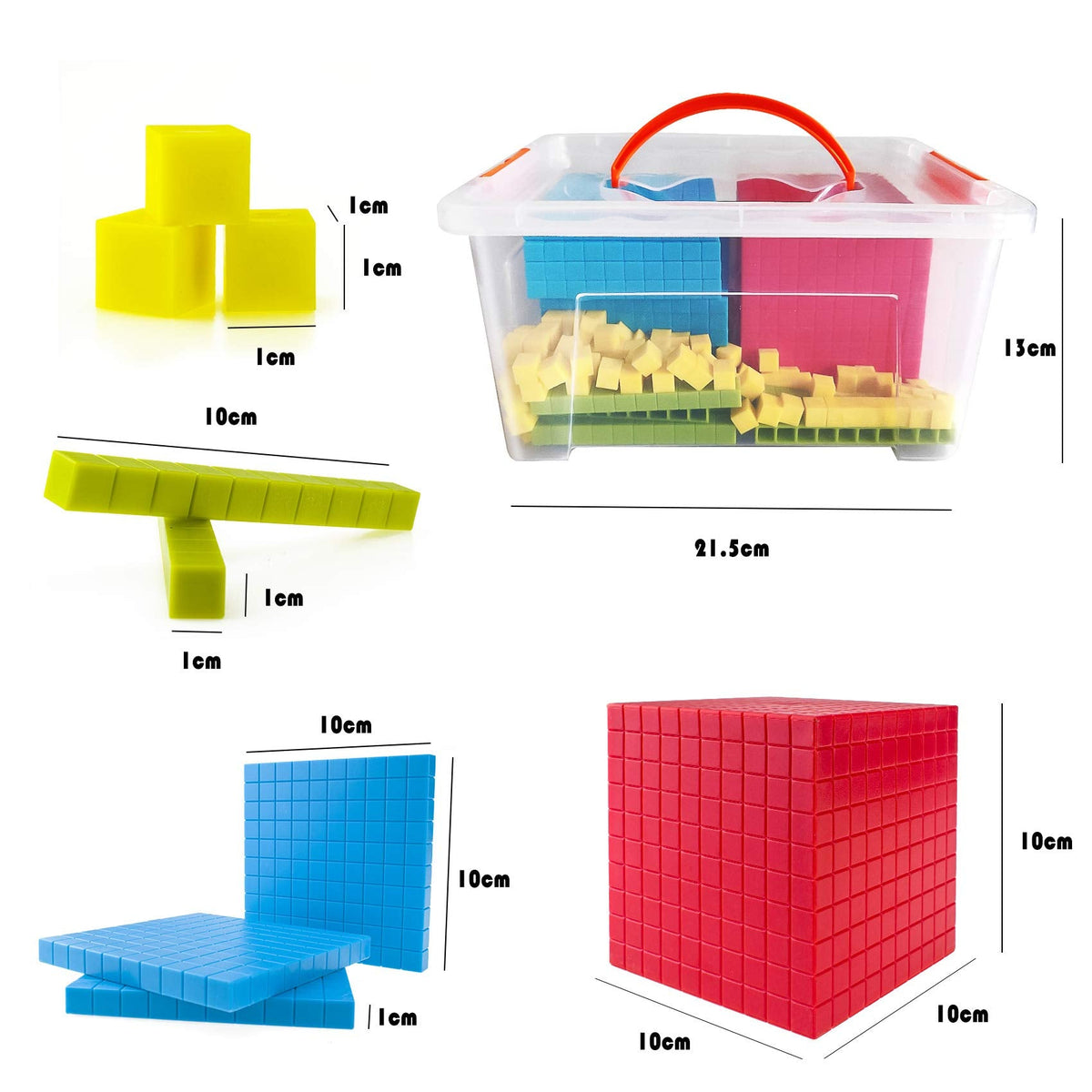 Base Ten Blocks Set - 121PCs Base 10 Set Learning Math Manipulative Teach Kids Volume, Place Value and Number Concepts for Early Counting Math in School or Home