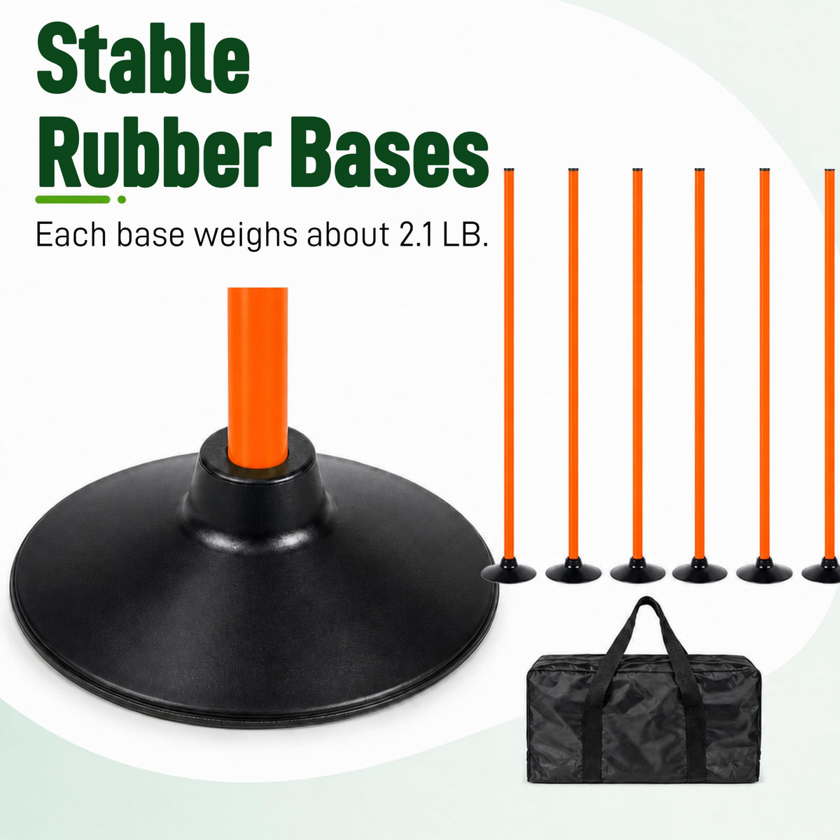 6 Pack Soccer Agility Training Poles, 5 FT Adjustable Speed and Agility Training Equipment for Football/Basketball/ Dog Practice, Bending Poles for Horses with Rubber Bases and Carry Bag (Orange)