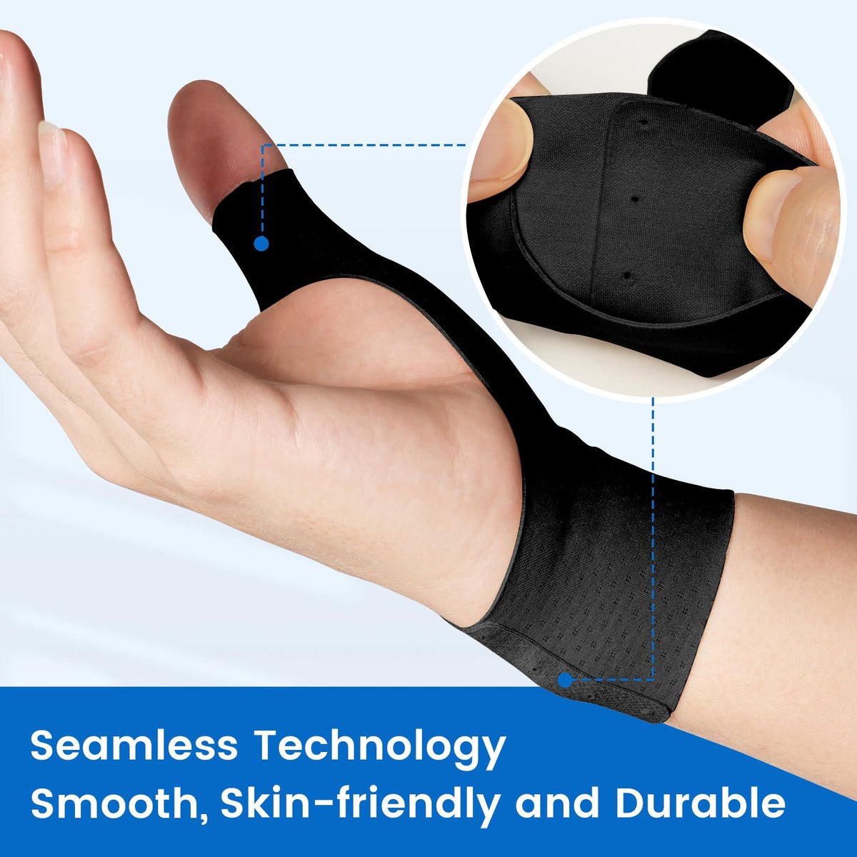 VELPEAU Thumb and Wrist Compression Sleeve for Tendonitis (Pack of 2), Seamless Technology, Gloves Wraps for Arthritis Pain Relief for Women & Men, Splint Liner, Fits Both Hands (Black, Long Version, S)