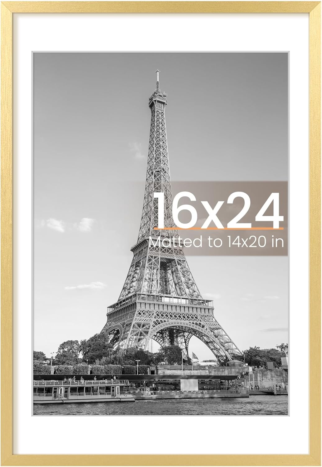 Upsimples 16x24 Picture Frame - Elegant Gold Wall Hanging Frame for 14x20 Photos with Mat
