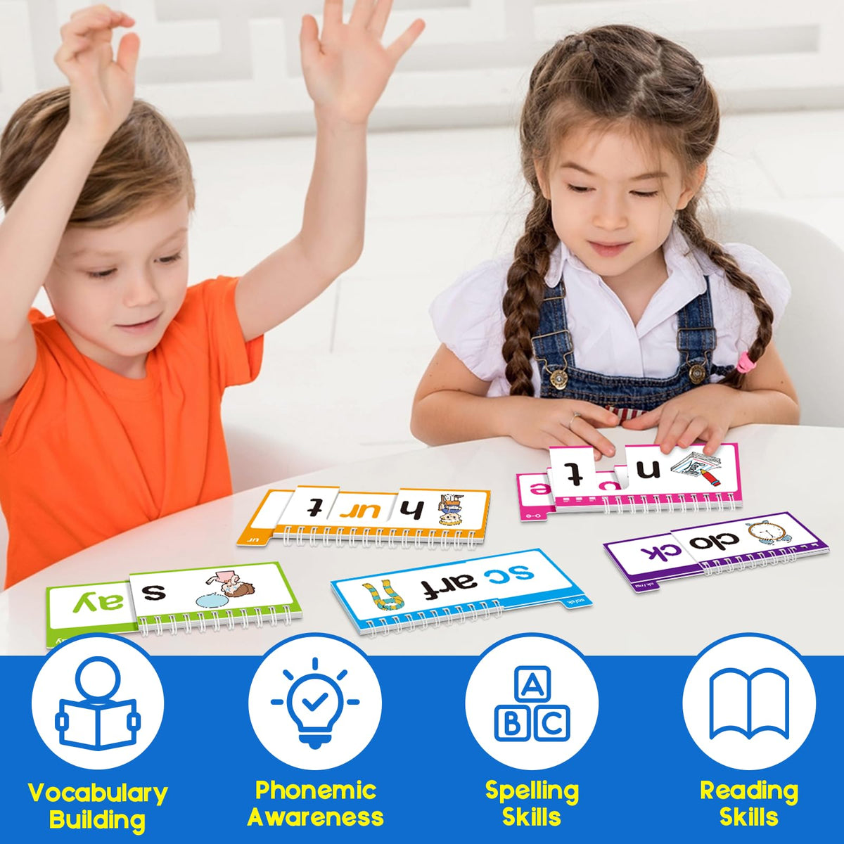 SkilLify Word Family Build Book, 40 Read and Rhyme Flip Books, Learn to Read Phonics Flash Cards, Sight Words Flash Cards Kindergarten Flip Books for Kids Homeschool Preschool Learning Activities