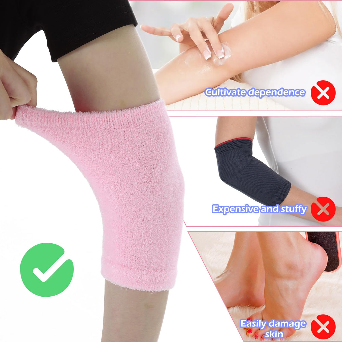 YBEATY 2 Pairs Elbow Moisturizing Sleeve Elbow Soft Gel Cover Heel Socks Breathable Brace Protection for Women SPA Moisturizing Dry Cracked Skin Care Calloused