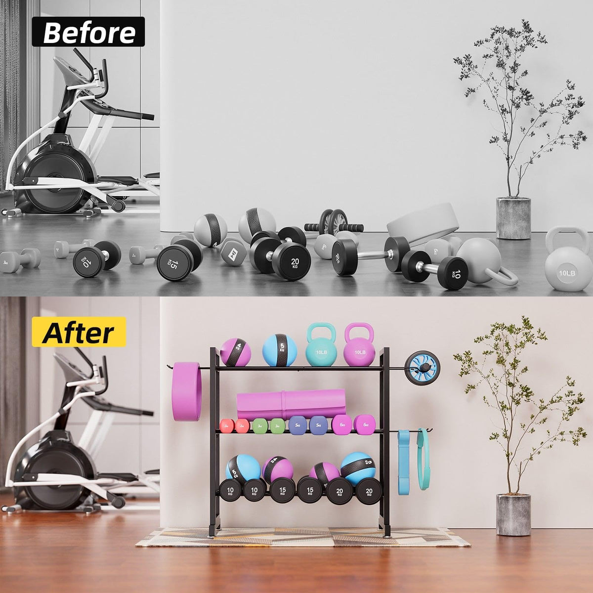 Adjustable 3-Tier Dumbbell Rack – Heavy-Duty Metal Weight Storage Stand for Dumbbells, Kettlebells, and More – Space-Efficient Home Gym Organizer – 396 lb Capacity (Dumbbells Not Included)