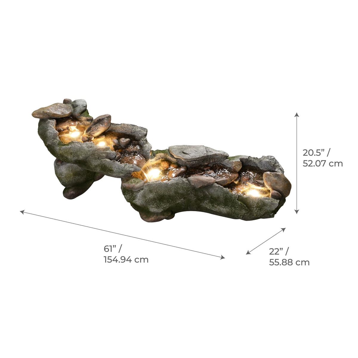 Teamson Home Riverstone Cascade Water Fountain Outdoor–LED Light with Adjustable Flow & Electric Pump, Gray