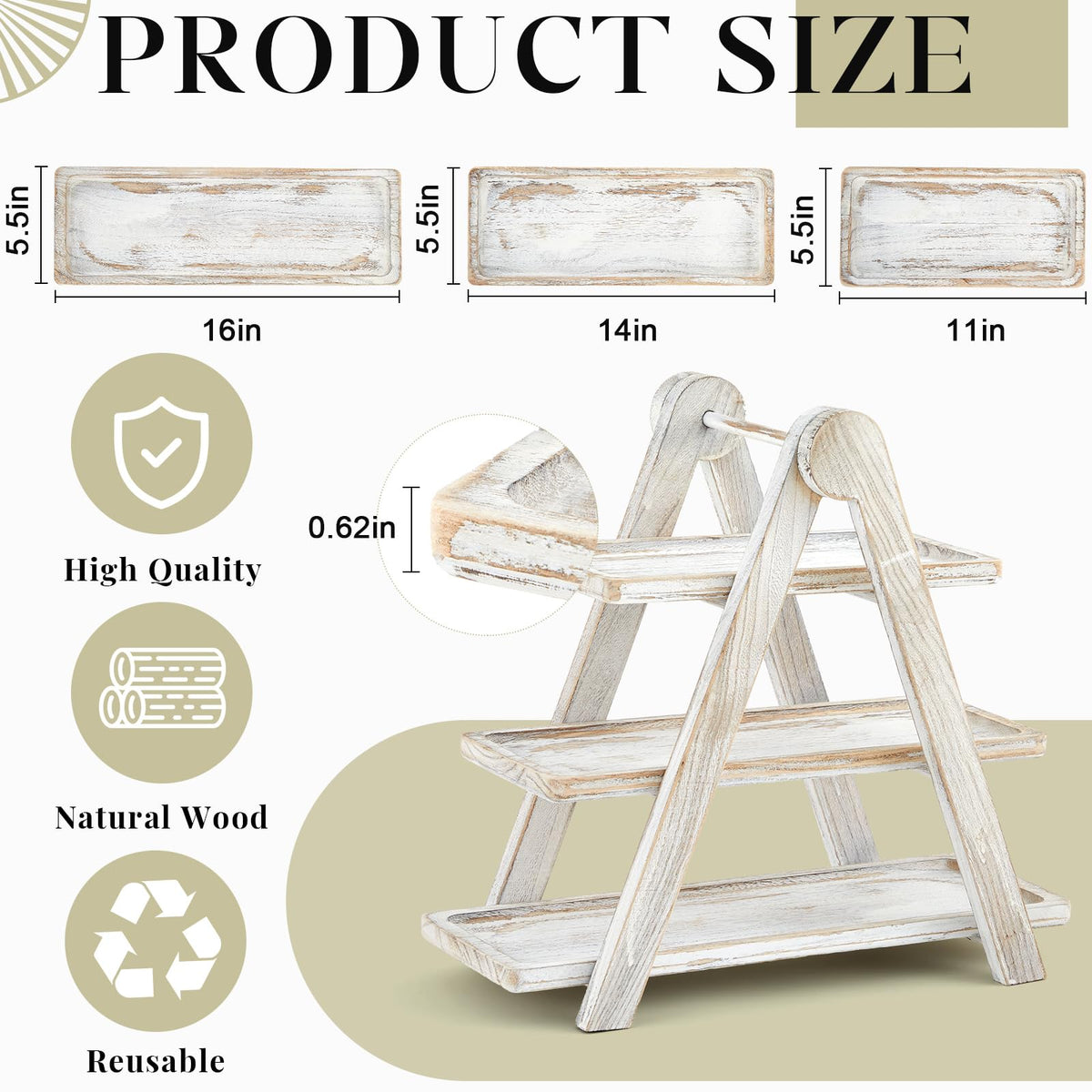 Beeveer Cupcake Stand Wooden 3 Tier Serving Tray Tiered Tray Stand Serving Trays Platters Tiered Wooden Three Tiered Ladder Cake Stand for Party Wedding Christmas Fruit Dessert Display Tray Decorative