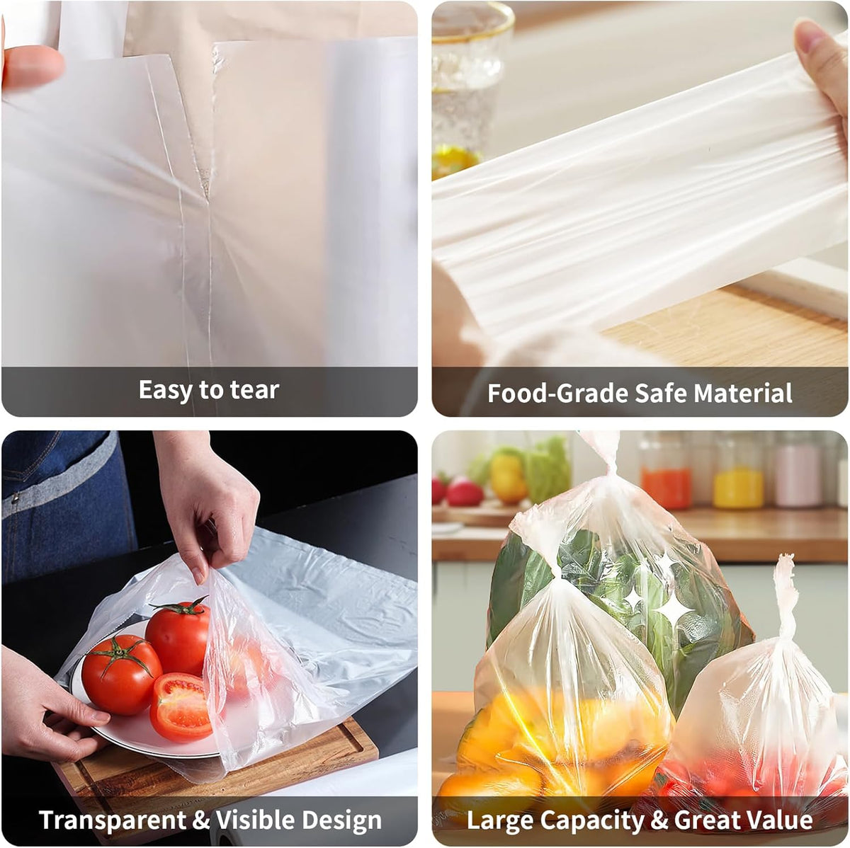 Skiennix Clear Plastic Produce Bags - Easy Tear Food Storage for Vegetables & Fruits | 12" x 20" - 350 Bags/Roll (2 Rolls)