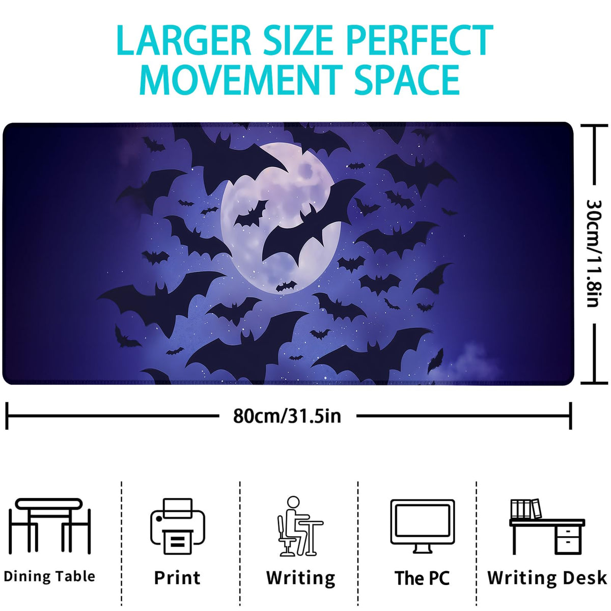 VANZEV Gaming Mouse Pad, Mouse Pad, Desk Mat, Non-Slip Rubber Base MousePads for Computers Laptop Office School Home Accessories Decor 31.5" x 11.8"，Gothic Bat