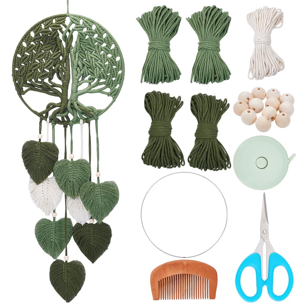 ACRNIGHEET DIY Macrame Kit for Adults Beginners Handmade Green Leaves Tree of Life DIY Boho Macrame Wall Hanging Ornaments with Macrame Supplies Macrame Wall Hanging Kit for Home Decor