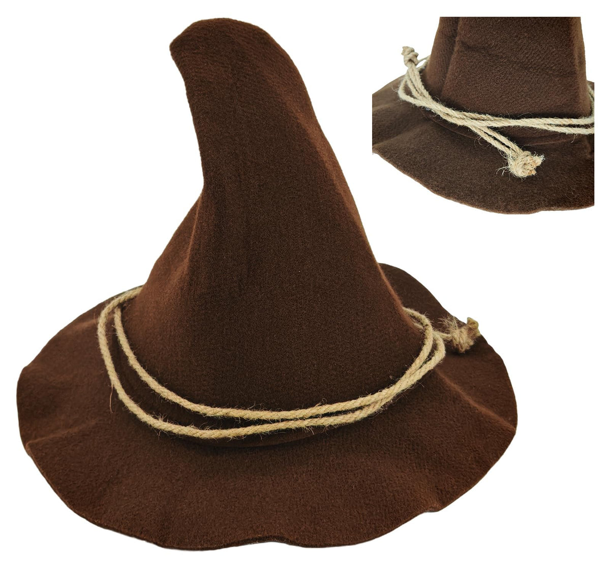 nigsouy Witch Wizard Hat for Adults, Felt Wide Brim Pointed Hat, Oktoberfest, Halloween Scarecrow Costume Accessory (Brown)