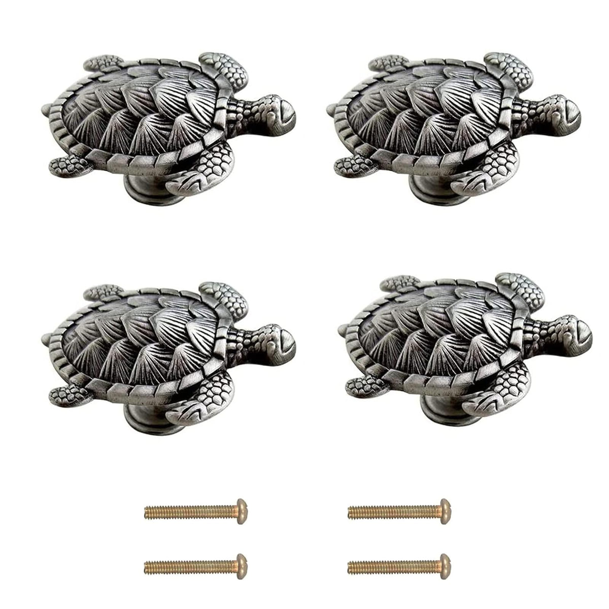 Jinyuanchao Ocean Turtles Handle 4PCS, Metal Dresser Drawer Cabinet Door Knobs Pulls Handles Home Bathroom Beach Nautical Coastal/Forest Decor Animal Series (Turtle, Pewter)