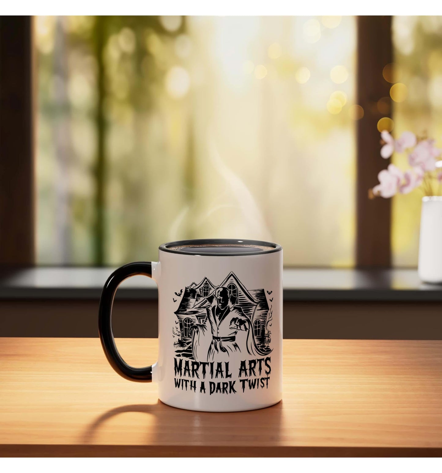 MMA Halloween Martial Arts Martial Artist Trick Or Treat Ceramic Mug, Black/White