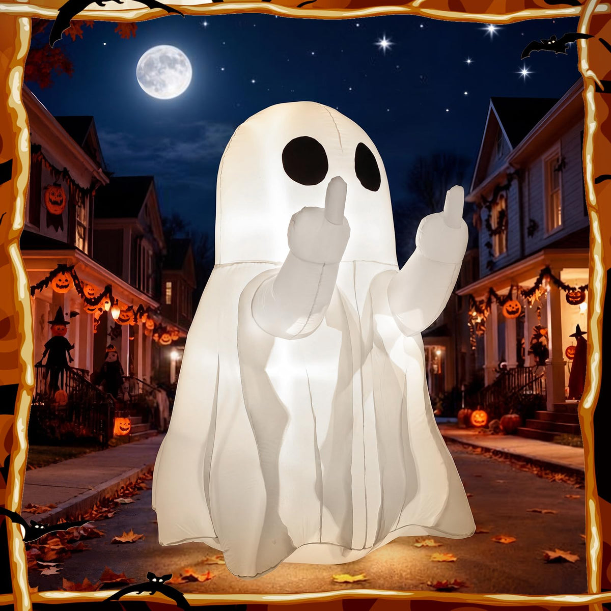 Leyndo 5 FT Halloween Inflatable Ghost Outdoor Decoration Blow Up Ghost Cute Fun Spooky Halloween Inflatable Built in LED Lights for Outdoor Yard Garden Lawn Party Decor(Funny)