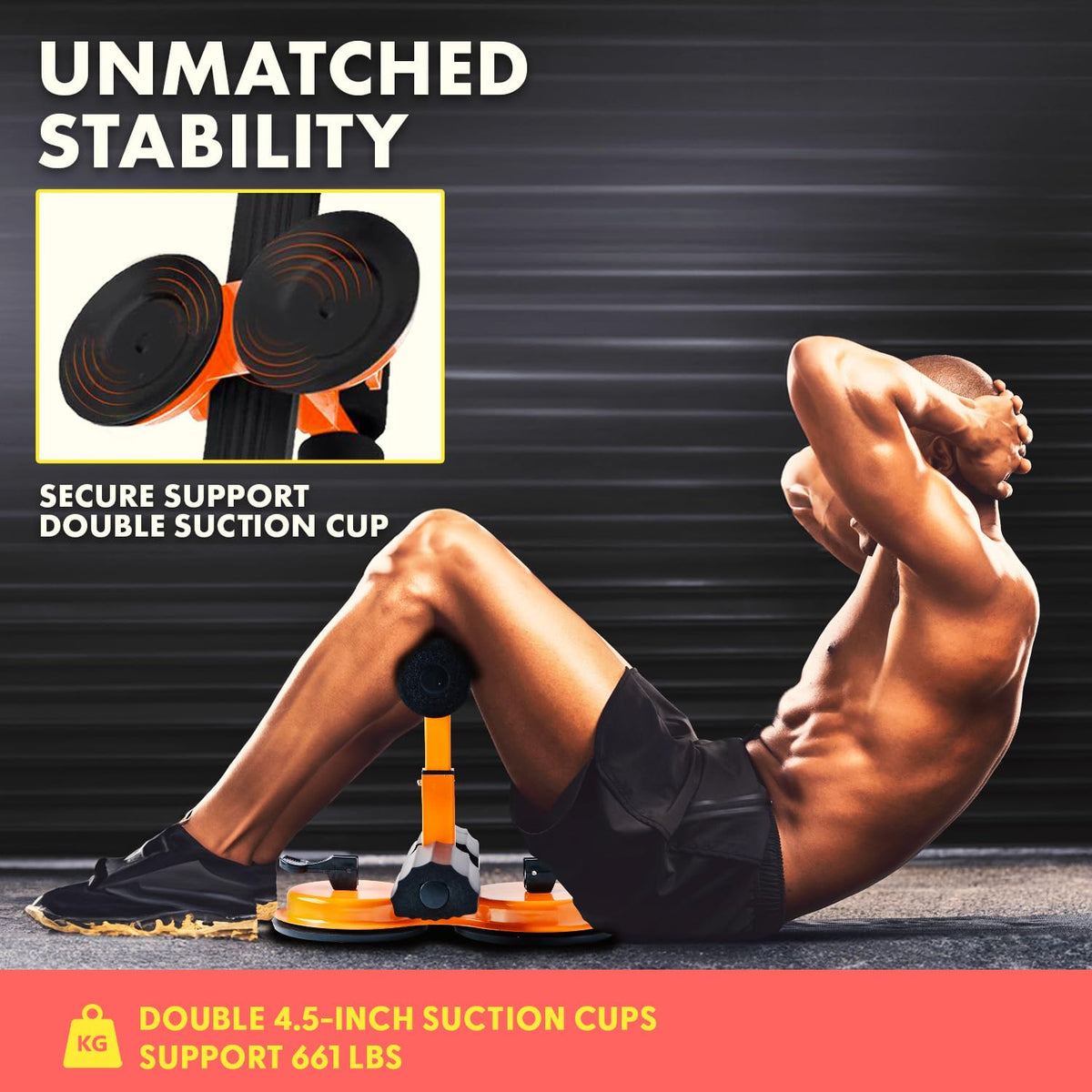 SQUATZ Portable Sit Up Bar Floor Holder with 2 Strong Suction Cups for Abs, Pull Up Bar, Sticky Pad, Adjustable Foot Holder for Thigh, Workout for Office Home Gym for Men and Women, Support 661 lbs