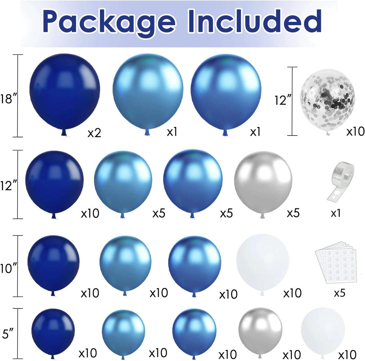Skiennix Balloon Arch Kit - Navy Blue & White Balloons with Metallic Silver Confetti | Perfect for Graduation & Parties