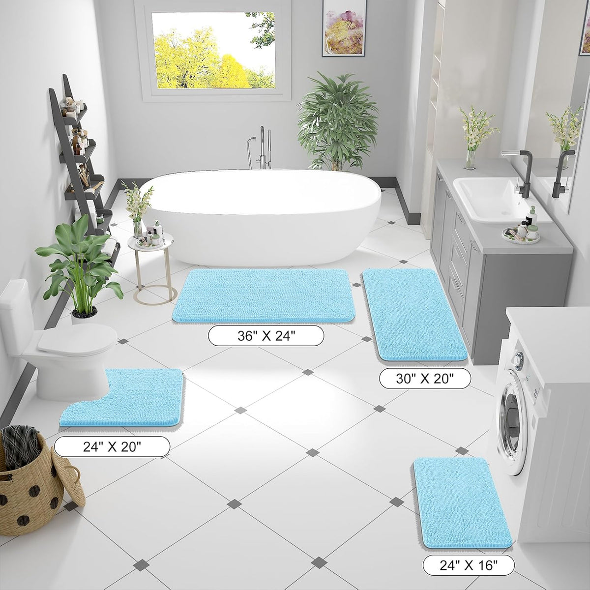 OLANLY Bath Rugs - Extra Soft Chenille, Quick-Dry & Machine Washable | 30x20, Sky Blue