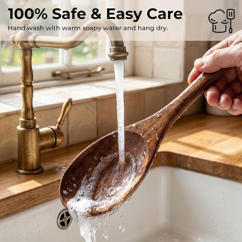 HAKSEN Wooden Cooking Spoons - 12-Inch Acacia Wood Utensils with Comfort Grip | Durable Kitchen Gifts