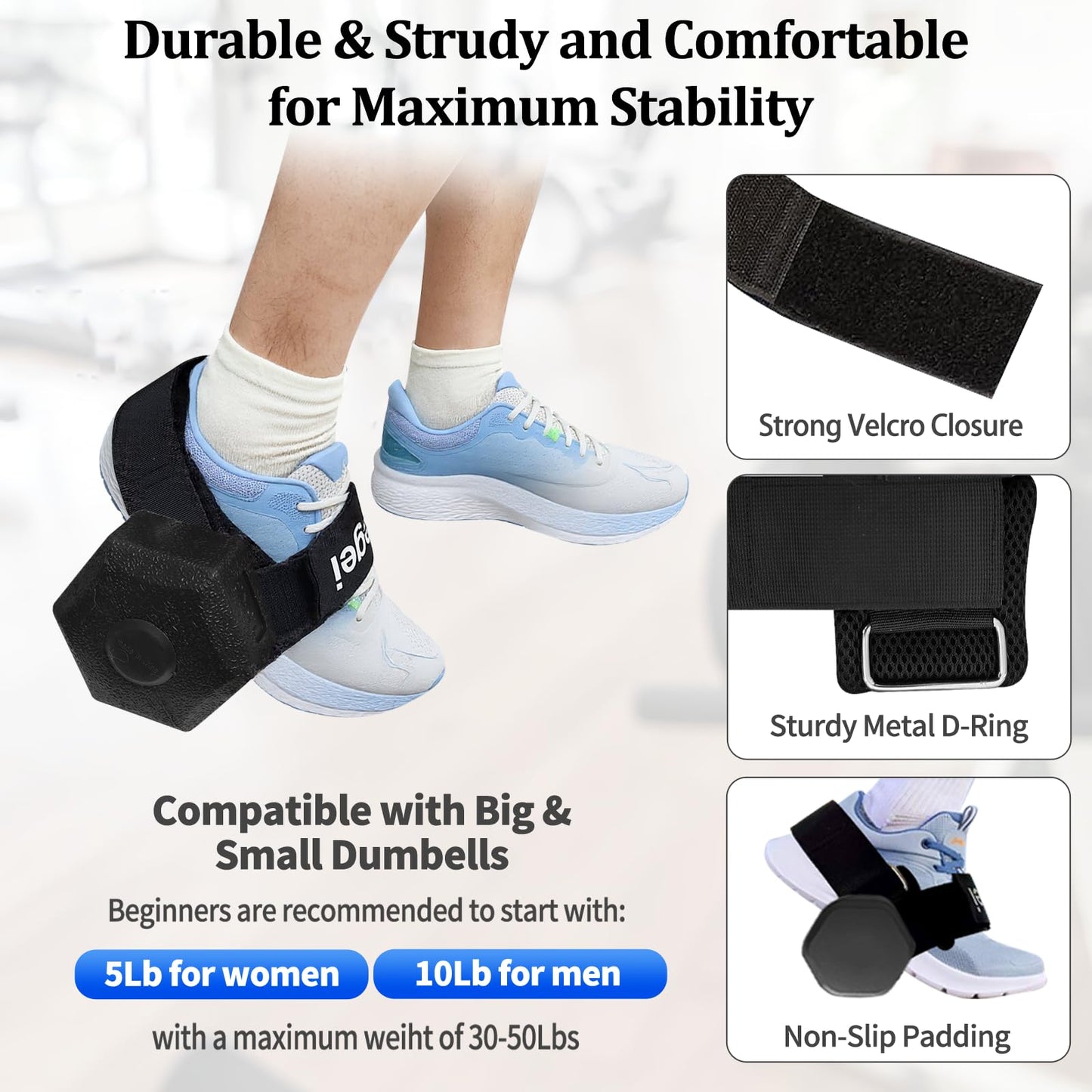 Dumbbell Foot Attachment, Tibialis Trainer, Adjustable Ankle Weights, Leg Workouts at Home for Hip Flexors, Ankle Straps for Weight Lifting, Shin Splint, Hamstring Curls, Leg extensions