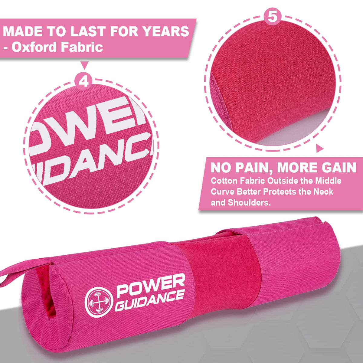 POWER GUIDANCE Barbell Squat Pad - Neck & Shoulder Protective Pad Anti-Skid Points for Squats, Lunges, Hip Thrusts, Weightlifting - Fit Standard and Olympic Bars, Pink