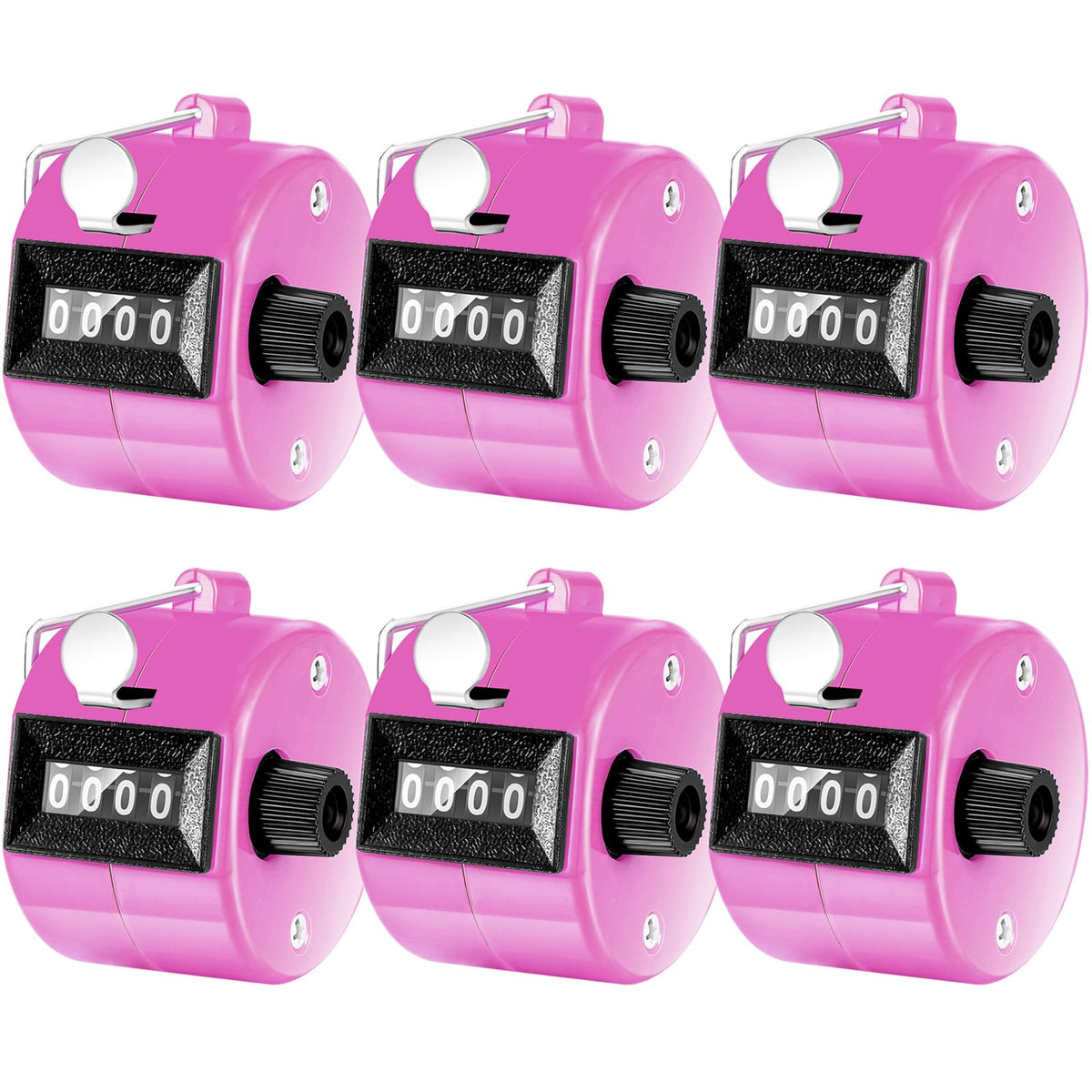 TOODOO 6 Pack Hand Tally Counter 4 Digit Mechanical Palm Clicker Plastic Hand Held Counter Clicker with Metal Finger Ring for School Golf Sports Events Office Stadium(Pink)