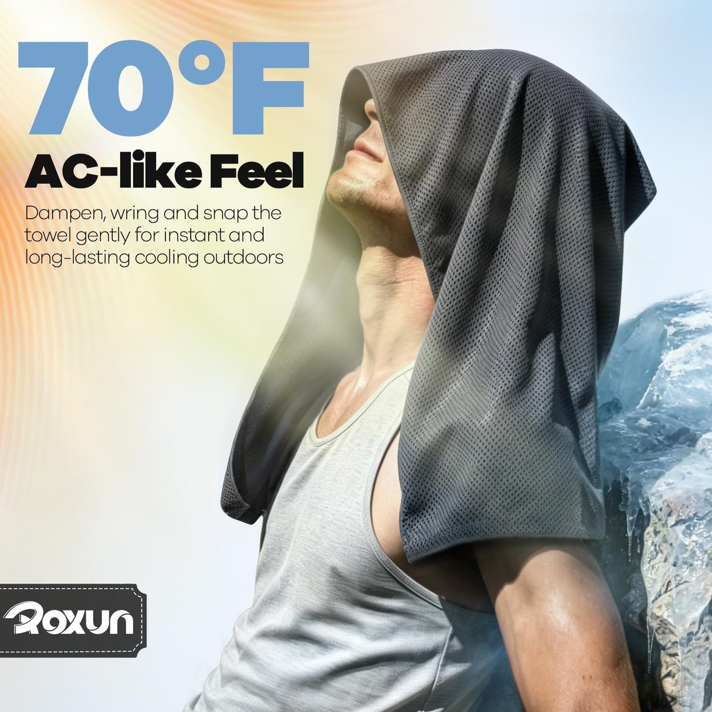 ROXUN 4 Pack Cooling Towels, 40''x12'' Soft Breathable Chilly Neck Ice Towel for Workout Running Golf Gray+Dark Gray+Blue+Grayish Blue
