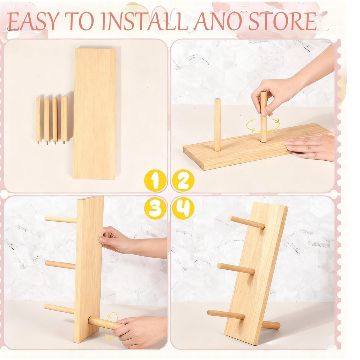 Christmas Gift Bamboo Donut Wall Stand (Pack of 3) - Wooden Doughnut Display Stand for Christmas Party, Birthday, Wedding, Dessert Table Decoration