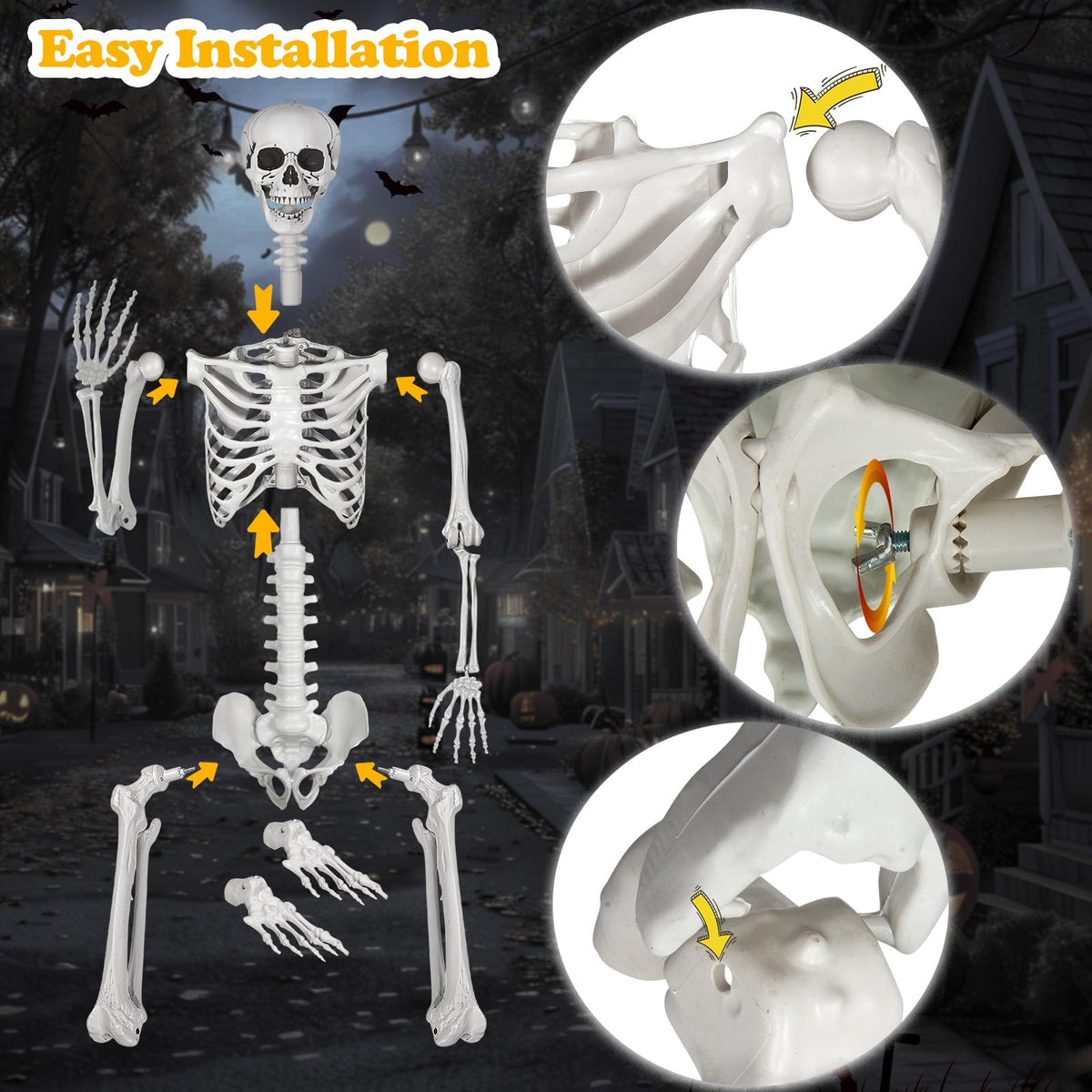 LaLamona 7.9ft Halloween Giant Skeleton, Tall Outdoor Skeleton with Full Body Posable Joints, Scary Plastic Large Skeleton for Halloween Haunted House Spooky Scene Decorations